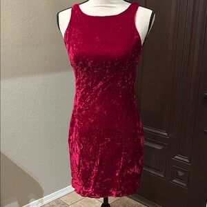 Vintage 90s Elena Tannassi Ruby Red Crushed Velvet Mini Dress